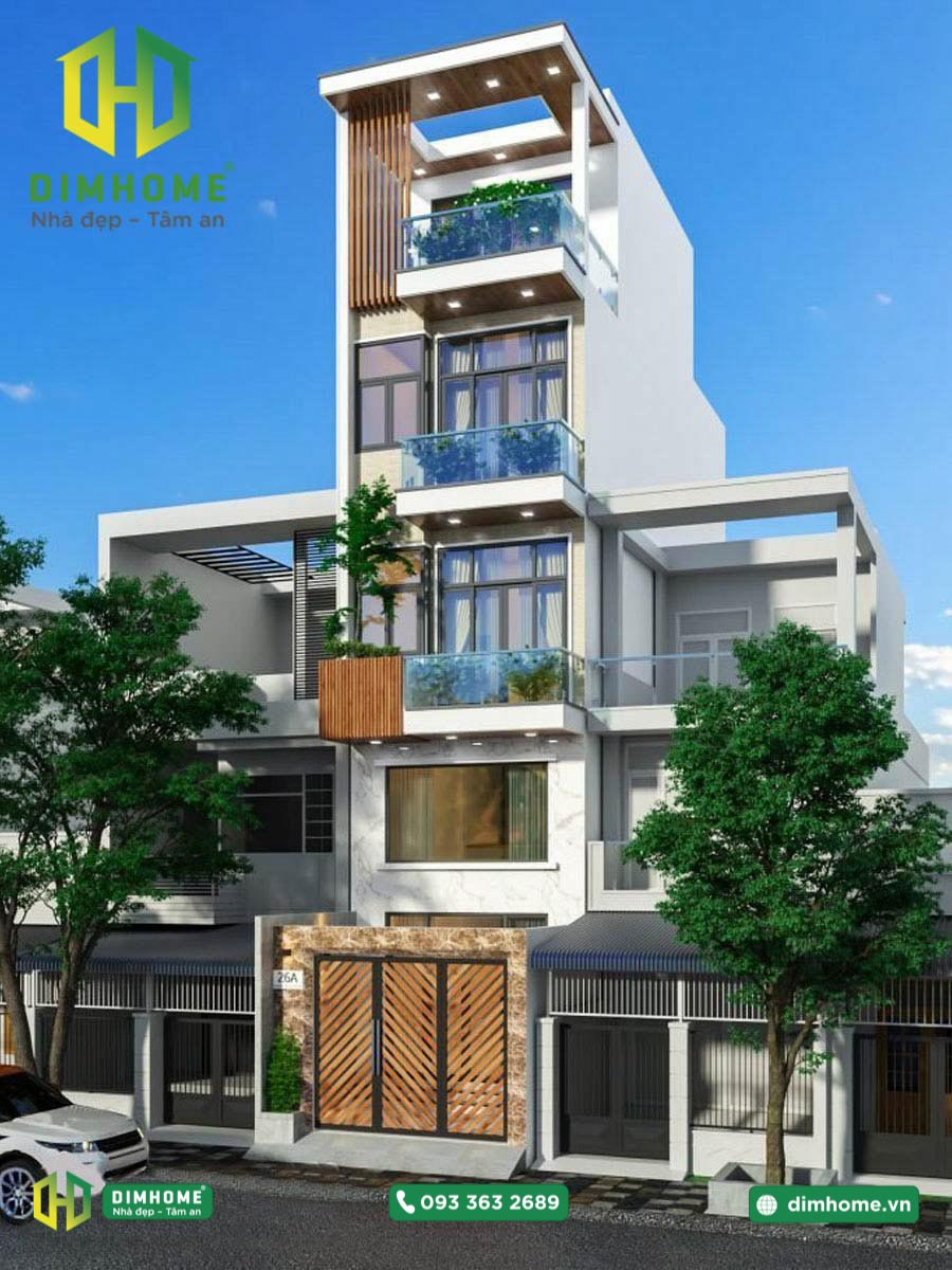 Mẫu thiết kế nhà phố 1 trệt 3 lầu tum sân thượng nhà anh Phát ở Quận 12