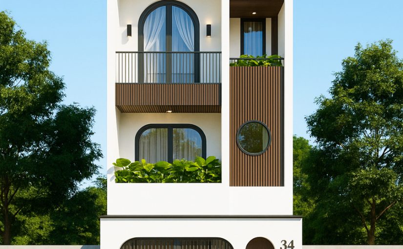 Mẫu thiết kế nhà phố 1 trệt 2 lầu tum sân thượng nhà anh Toàn ở Quận 4