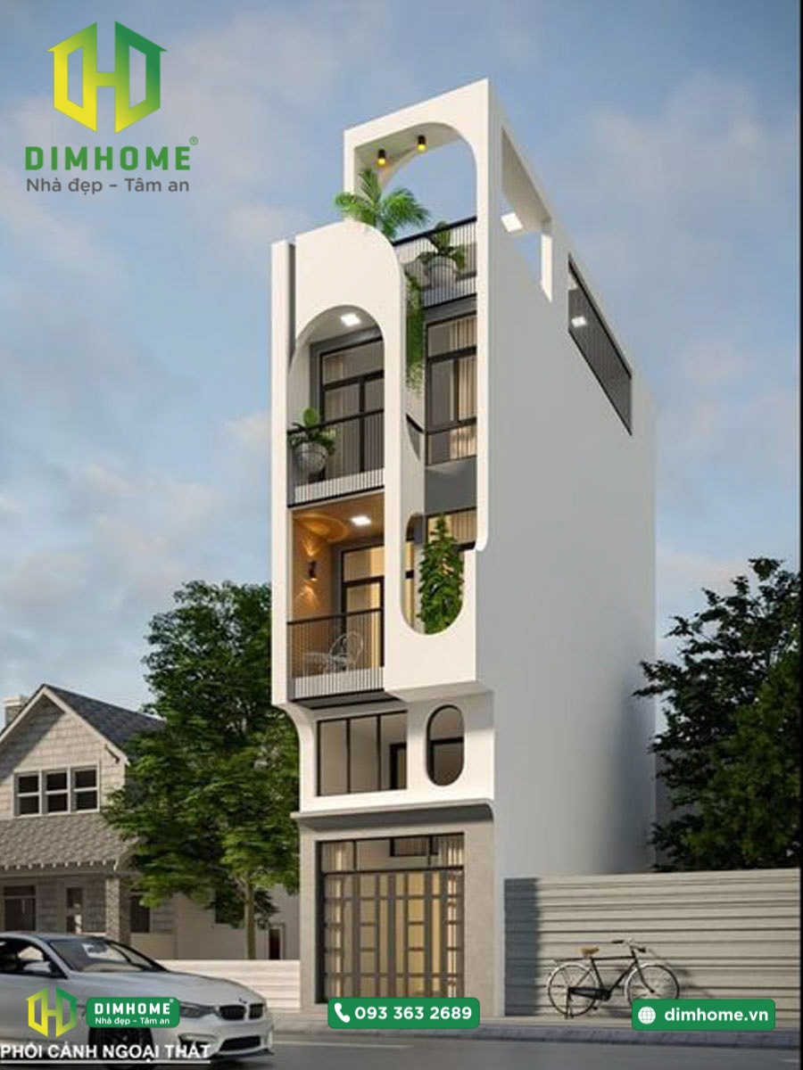 Mẫu thiết kế nhà phố 3 tầng tum sân thượng nhà chị Hà Quận 6