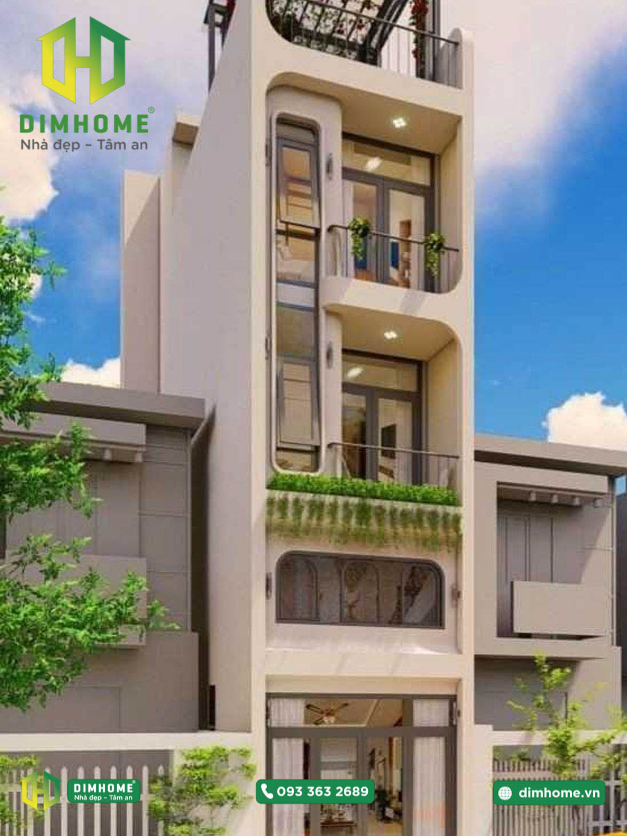 Mẫu thiết kế nhà phố 1 trệt 1 lửng 2 lầu tum sân thượng nhà anh Toàn Quận 10