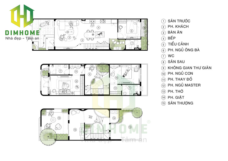 Bố trí công năng nhà phố 3 tầng nhà anh Long ở Tân Phú