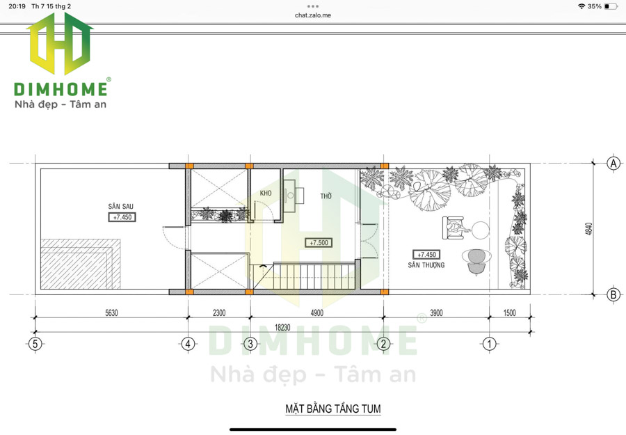 Bố trí công năng nhà phố 3 tầng 4,8x18m nhà chị Thuỷ ở Gò Vấp